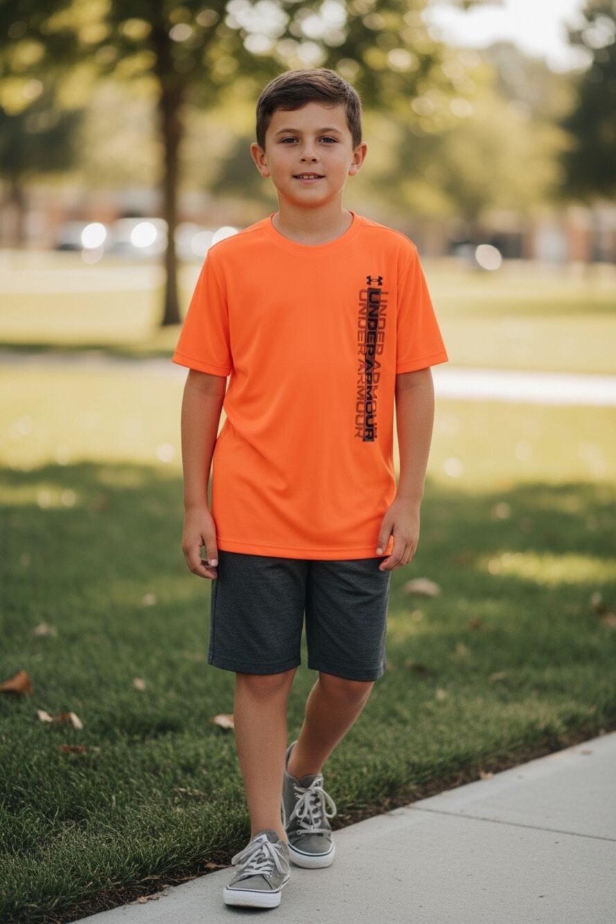 Under Armour Youth HeatGear Athletic T Shirt Bright Orange Performance Size 7